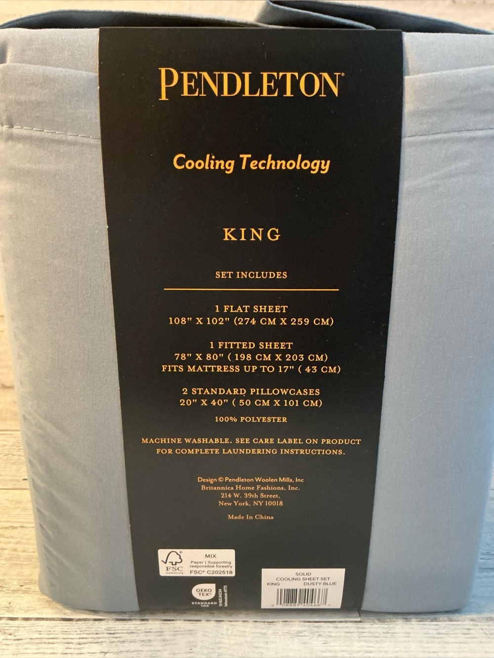 Pendleton 4Pc King Size Cooling Sheet Set - Dusty Blue - Picture 4 of 6